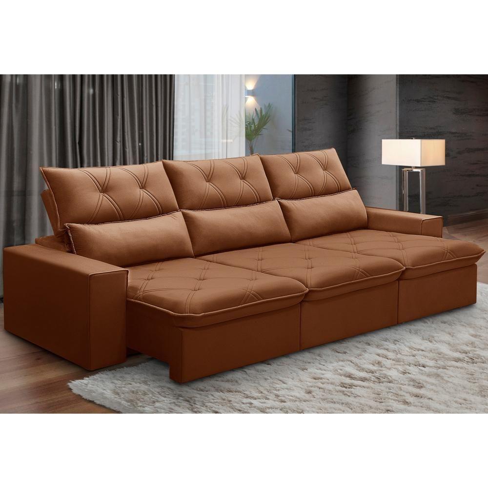 Sofá Retrátil Reclinável Para Sala 3 Lugares 230cm Aires F04 Veludo Terracota - Lyam Decor - 5