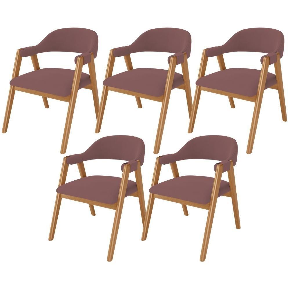 Kit 05 Cadeiras De Jantar E Estar Living Estofada Nadja L02 Suede Rosê - Lyam Decor - 1