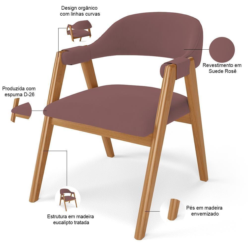 Kit 05 Cadeiras De Jantar E Estar Living Estofada Nadja L02 Suede Rosê - Lyam Decor - 4