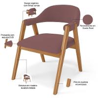 Kit 05 Cadeiras De Jantar E Estar Living Estofada Nadja L02 Suede Rosê - Lyam Decor