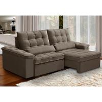 Sofá Retrátil Reclinável Para Sala 3 Lugares 210cm Maresi F04 Veludo Marrom Claro - Lyam Decor - 2