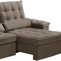 Sofá Retrátil Reclinável Para Sala 3 Lugares 210cm Maresi F04 Veludo Marrom Claro - Lyam Decor - 5