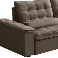 Sofá Retrátil Reclinável Para Sala 3 Lugares 210cm Maresi F04 Veludo Marrom Claro - Lyam Decor - 6