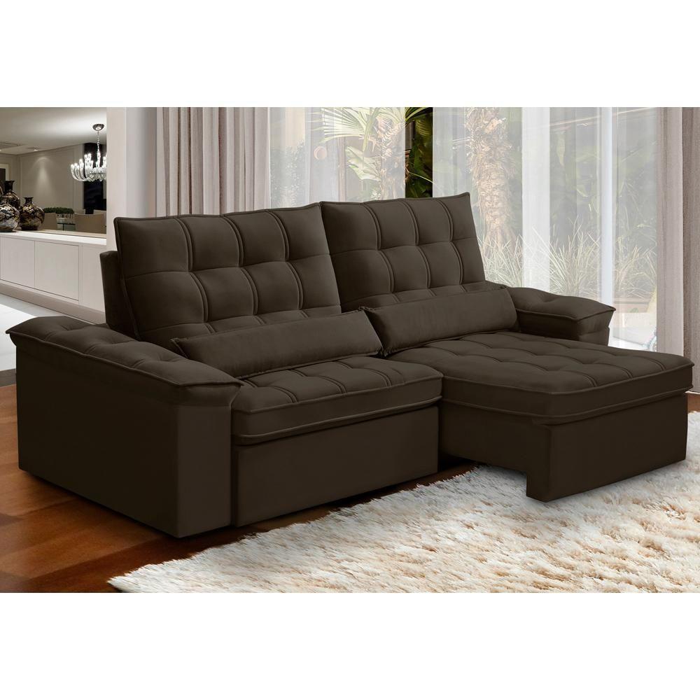 Sofá Retrátil Reclinável Para Sala 3 Lugares 230cm Maresi F04 Veludo Marrom Escuro - Lyam Decor - 2
