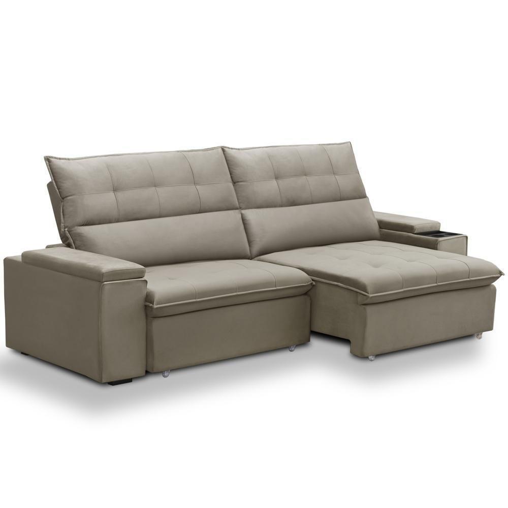 Sofá Retrátil Reclinável Para Sala 4 Lugares 270cm Niels F04 Veludo Amêndoa - Lyam Decor - 1