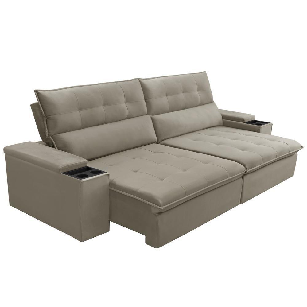 Sofá Retrátil Reclinável Para Sala 4 Lugares 270cm Niels F04 Veludo Amêndoa - Lyam Decor - 7