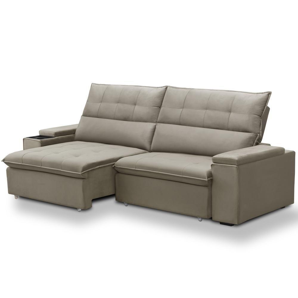 Sofá Retrátil Reclinável Para Sala 4 Lugares 270cm Niels F04 Veludo Amêndoa - Lyam Decor - 8