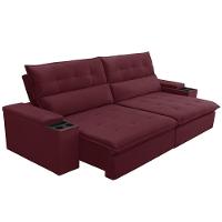 Sofá Retrátil Reclinável Para Sala 3 Lugares 250cm Niels F04 Veludo Vermelho - Lyam Decor
