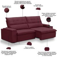 Sofá Retrátil Reclinável Para Sala 3 Lugares 250cm Niels F04 Veludo Vermelho - Lyam Decor - 9