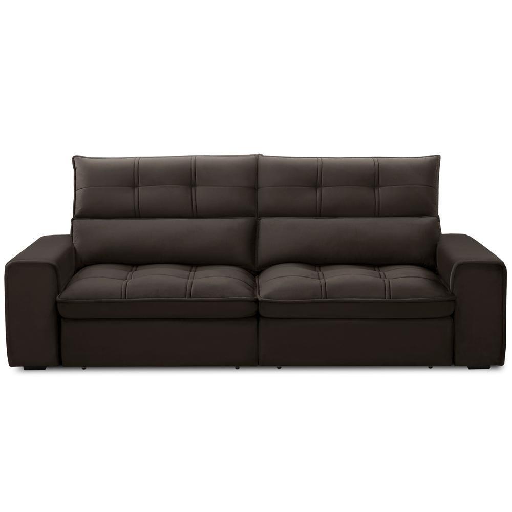 Sofá Retrátil Reclinável Para Sala 3 Lugares 250cm Asaph F04 Veludo Marrom Escuro - Lyam Decor - 3