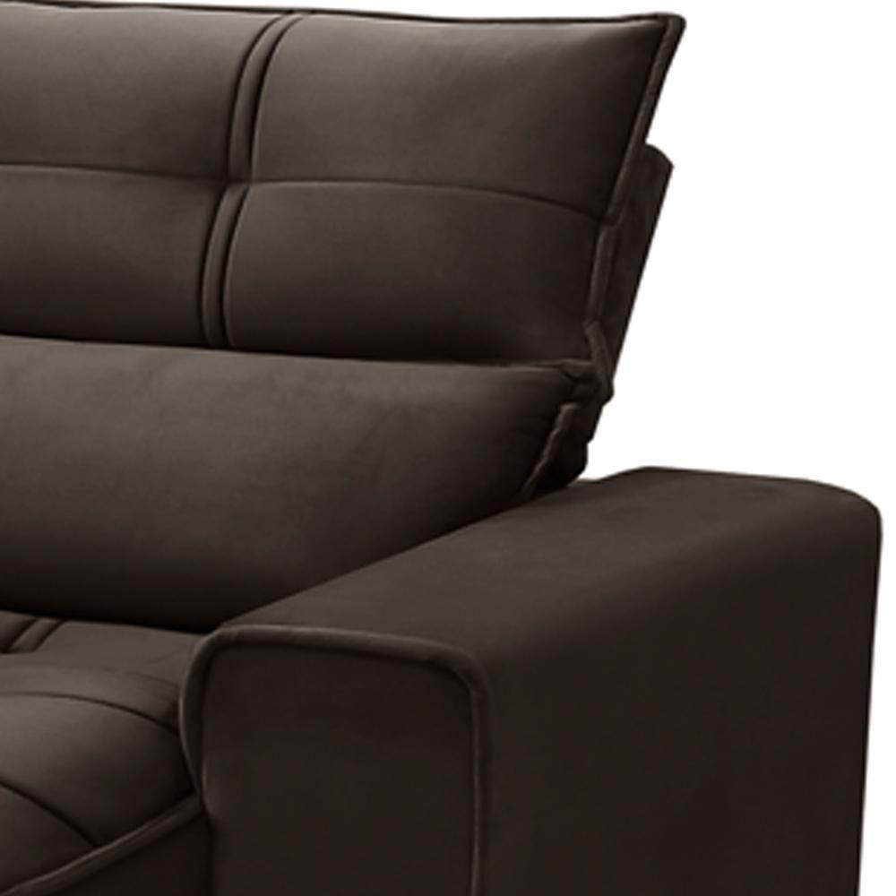 Sofá Retrátil Reclinável Para Sala 3 Lugares 250cm Asaph F04 Veludo Marrom Escuro - Lyam Decor - 9