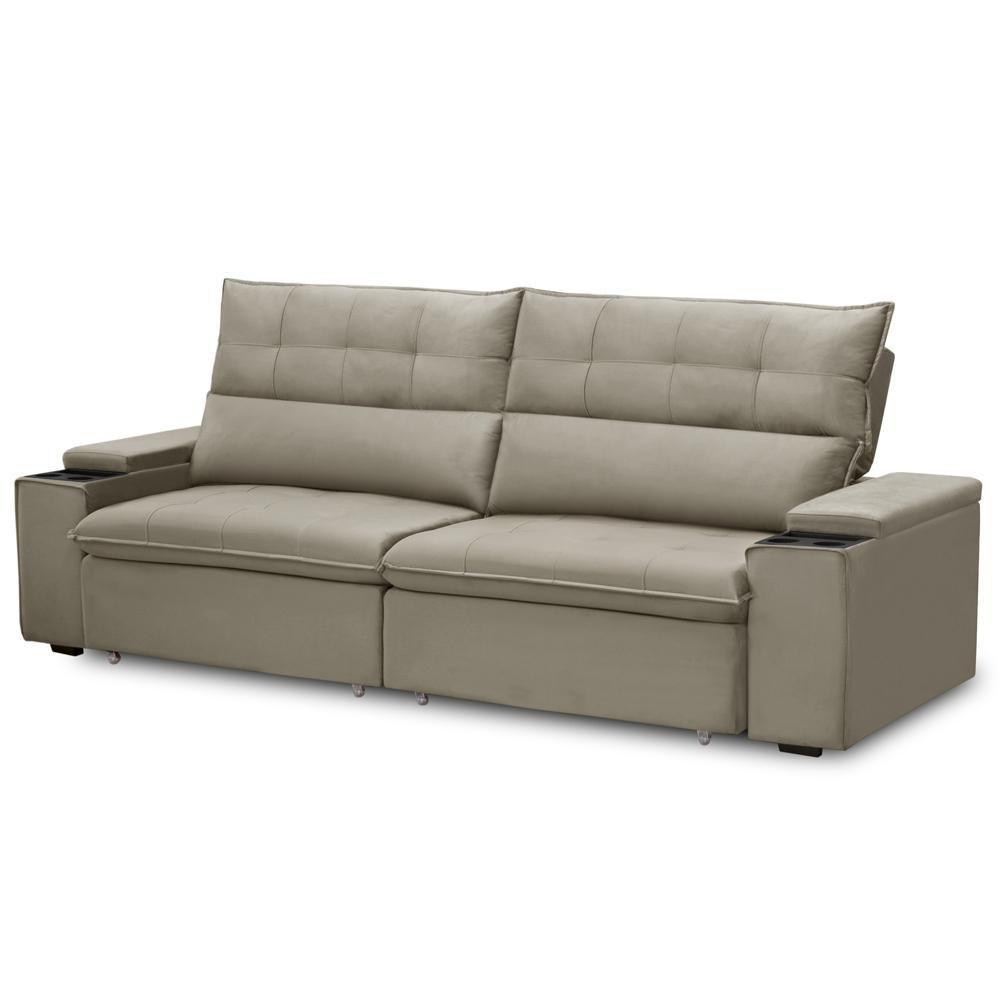 Sofá Retrátil Reclinável Para Sala 3 Lugares 250cm Niels F04 Veludo Amêndoa - Lyam Decor - 3