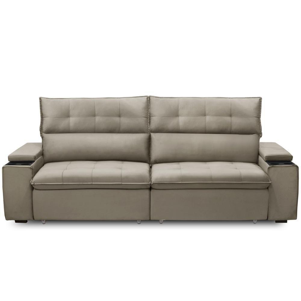 Sofá Retrátil Reclinável Para Sala 3 Lugares 250cm Niels F04 Veludo Amêndoa - Lyam Decor - 5