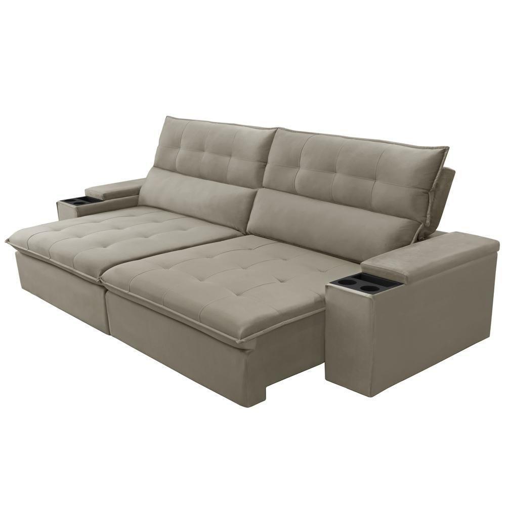 Sofá Retrátil Reclinável Para Sala 3 Lugares 250cm Niels F04 Veludo Amêndoa - Lyam Decor - 9