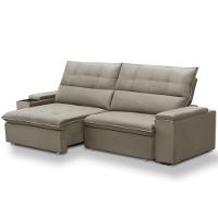 Sofá Retrátil Reclinável Para Sala 3 Lugares 250cm Niels F04 Veludo Amêndoa - Lyam Decor - 2