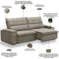 Sofá Retrátil Reclinável Para Sala 3 Lugares 250cm Niels F04 Veludo Amêndoa - Lyam Decor - 6