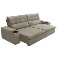 Sofá Retrátil Reclinável Para Sala 3 Lugares 250cm Niels F04 Veludo Amêndoa - Lyam Decor - 10
