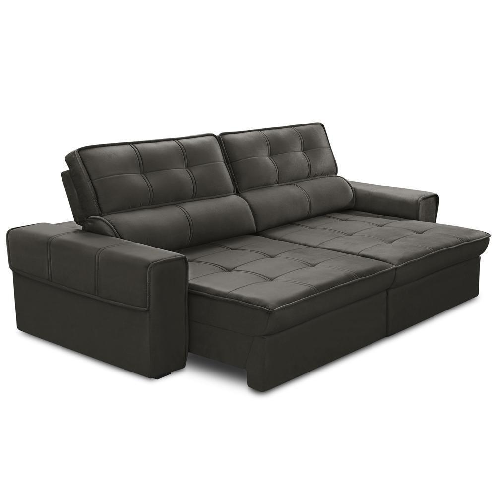 Sofá Retrátil Reclinável Para Sala 3 Lugares 250cm Samir F04 Veludo Marrom Escuro - Lyam Decor - 6