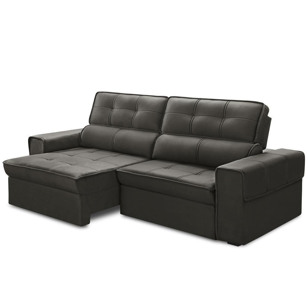 Sofá Retrátil Reclinável Para Sala 3 Lugares 250cm Samir F04 Veludo Marrom Escuro - Lyam Decor - 8