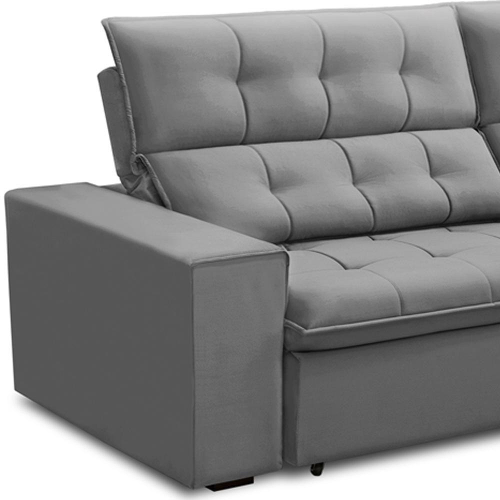 Sofá Retrátil Reclinável Para Sala 3 Lugares 250cm Vincent F04 Veludo Cinza Claro - Lyam Decor - 5