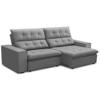 Sofá Retrátil Reclinável Para Sala 3 Lugares 250cm Vincent F04 Veludo Cinza Claro - Lyam Decor - 1