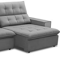 Sofá Retrátil Reclinável Para Sala 3 Lugares 250cm Vincent F04 Veludo Cinza Claro - Lyam Decor - 6