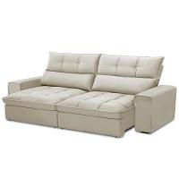 Sofá Retrátil Reclinável Para Sala 3 Lugares 250cm Asaph F04 Veludo Bege - Lyam Decor - 3