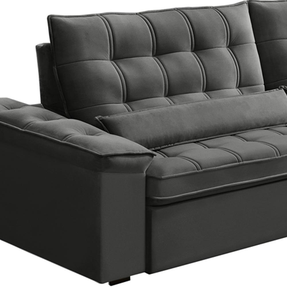 Sofá Retrátil Reclinável Para Sala 4 Lugares 290cm Maresi F04 Veludo Cinza Escuro - Lyam Decor - 5
