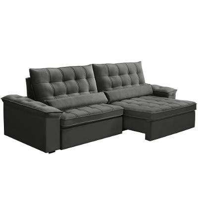 Sofá Retrátil Reclinável Para Sala 4 Lugares 290cm Maresi F04 Veludo Cinza Escuro - Lyam Decor