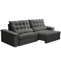 Sofá Retrátil Reclinável Para Sala 4 Lugares 290cm Maresi F04 Veludo Cinza Escuro - Lyam Decor - 1