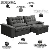 Sofá Retrátil Reclinável Para Sala 4 Lugares 290cm Maresi F04 Veludo Cinza Escuro - Lyam Decor - 3