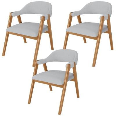 Kit 03 Cadeiras De Jantar E Estar Living Estofada Nadja L02 Linho Cinza - Lyam Decor