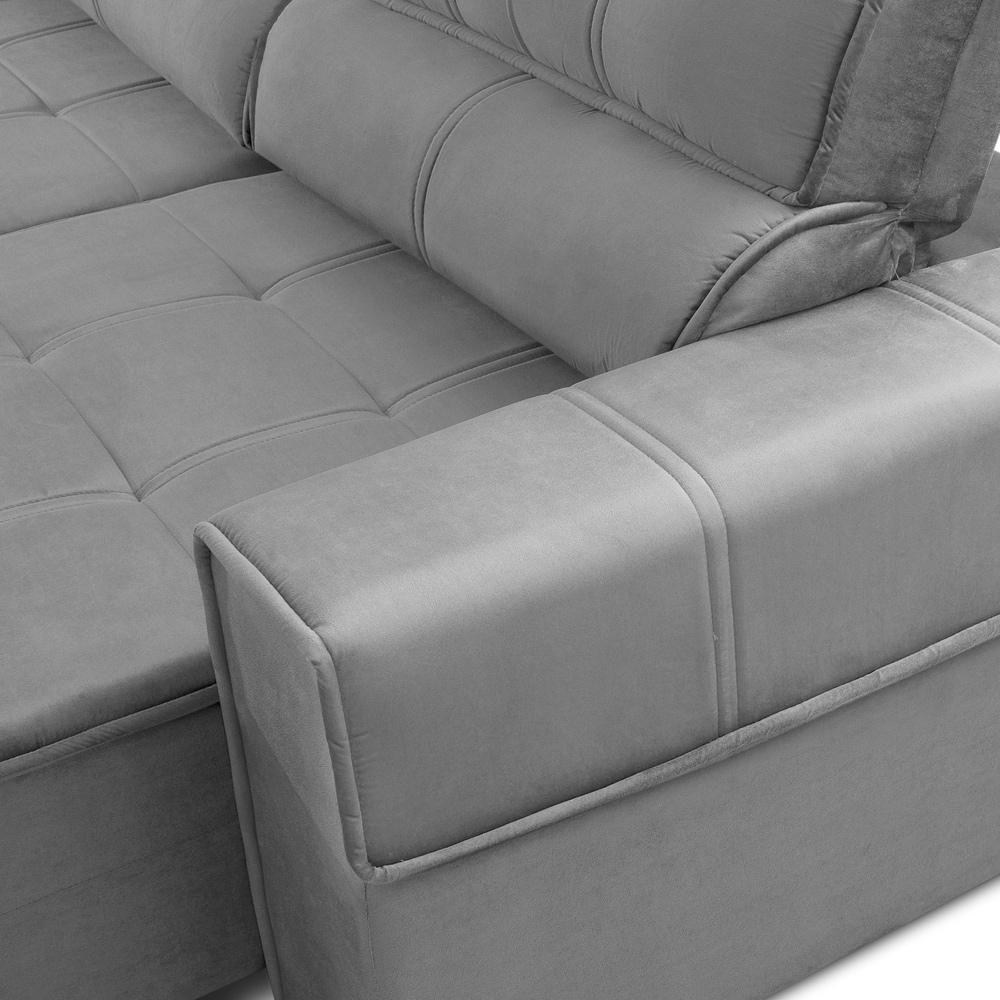 Sofá Retrátil Reclinável Para Sala 3 Lugares 230cm Samir F04 Veludo Cinza Claro - Lyam Decor - 8