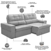 Sofá Retrátil Reclinável Para Sala 3 Lugares 230cm Samir F04 Veludo Cinza Claro - Lyam Decor