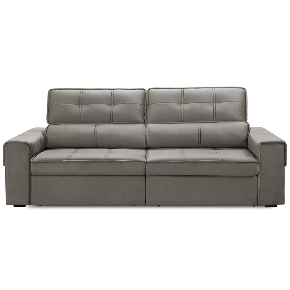 Sofá Retrátil Reclinável Para Sala 3 Lugares 250cm Samir F04 Veludo Marrom Claro - Lyam Decor - 3