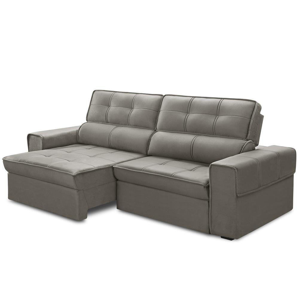 Sofá Retrátil Reclinável Para Sala 3 Lugares 250cm Samir F04 Veludo Marrom Claro - Lyam Decor - 8