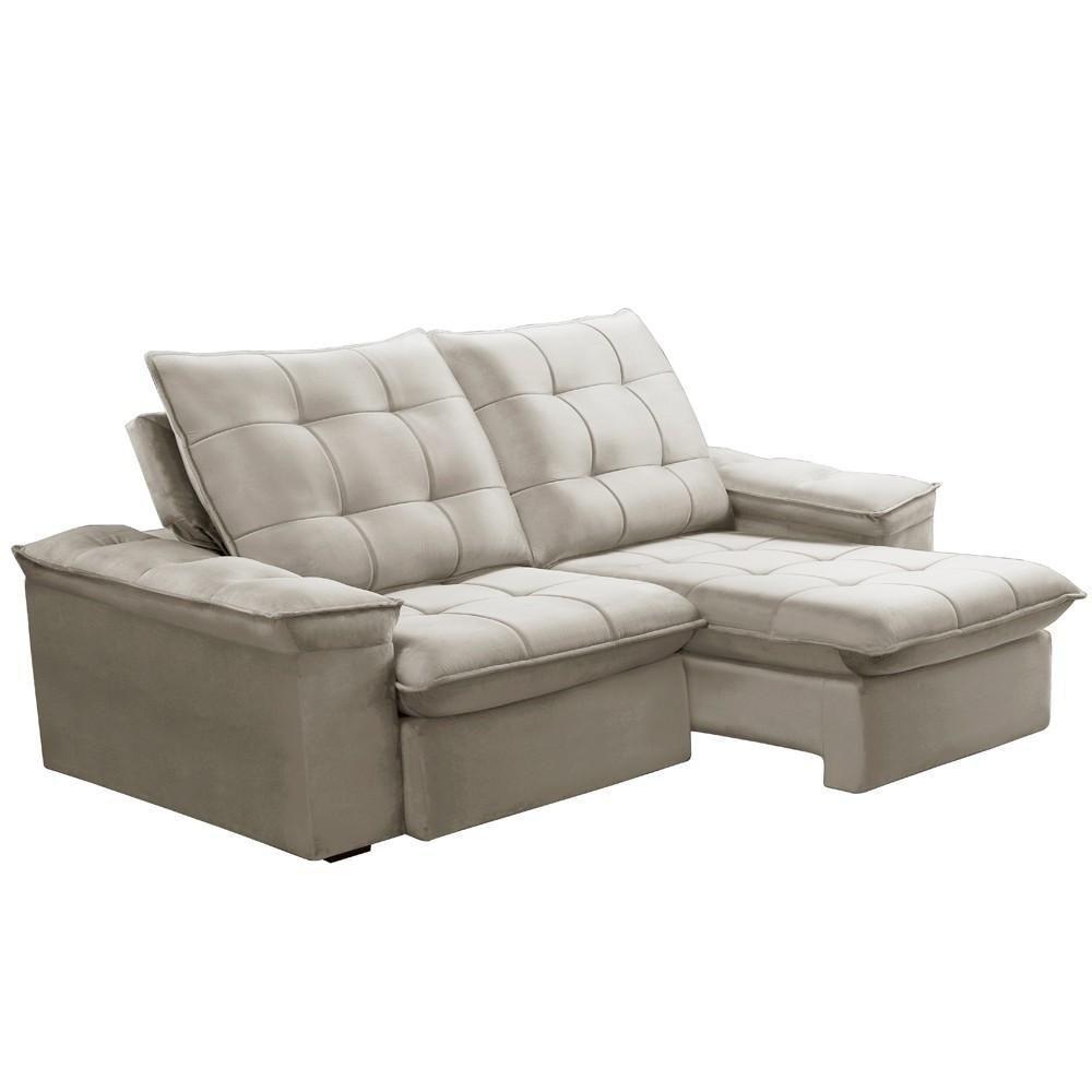 Sofá Retrátil Reclinável Para Sala 3 Lugares 210cm Nijma F04 Veludo Bege - Lyam Decor - 1