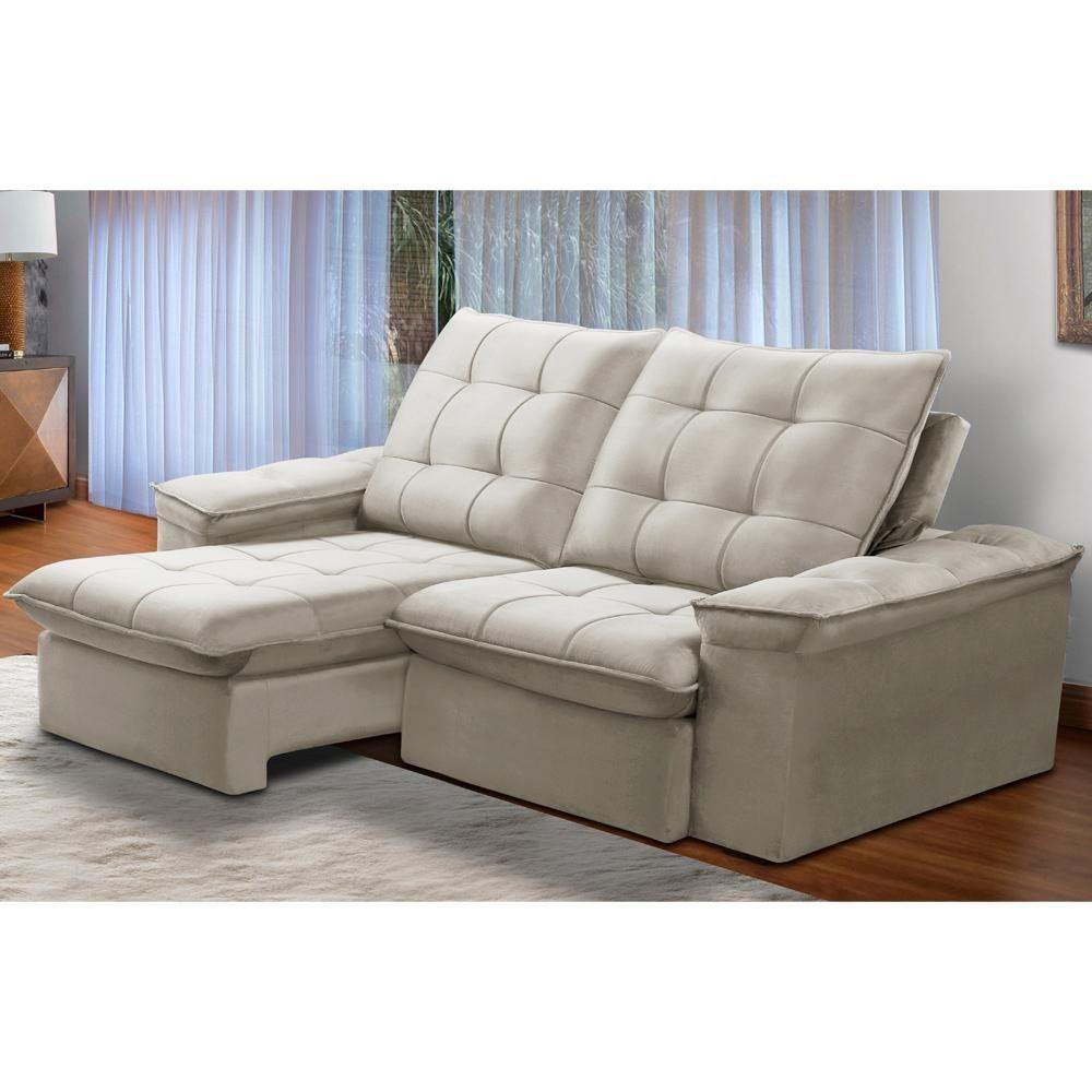 Sofá Retrátil Reclinável Para Sala 3 Lugares 210cm Nijma F04 Veludo Bege - Lyam Decor - 2