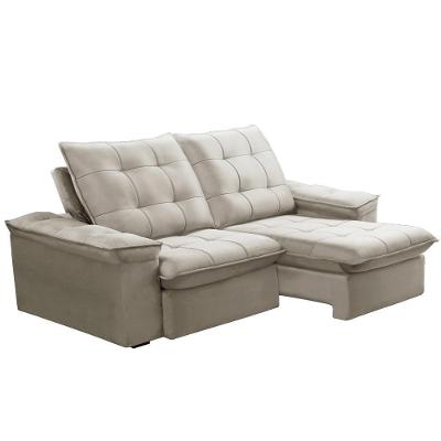 Sofá Retrátil Reclinável Para Sala 3 Lugares 210cm Nijma F04 Veludo Bege - Lyam Decor