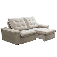 Sofá Retrátil Reclinável Para Sala 3 Lugares 210cm Nijma F04 Veludo Bege - Lyam Decor - 1