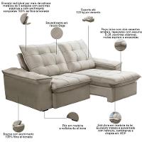 Sofá Retrátil Reclinável Para Sala 3 Lugares 210cm Nijma F04 Veludo Bege - Lyam Decor - 3