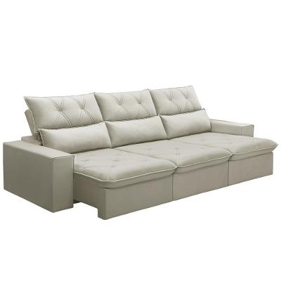 Sofá Retrátil Reclinável Para Sala 3 Lugares 230cm Aires F04 Veludo Bege - Lyam Decor