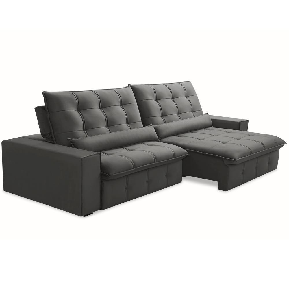 Sofá Retrátil Reclinável Para Sala 4 Lugares 290cm Curie F04 Veludo Cinza Escuro - Lyam Decor - 1