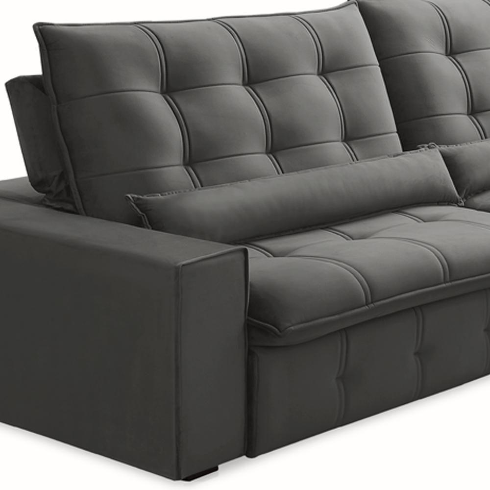 Sofá Retrátil Reclinável Para Sala 4 Lugares 290cm Curie F04 Veludo Cinza Escuro - Lyam Decor - 5
