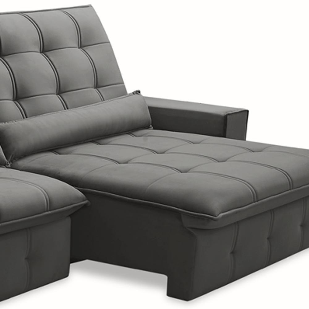 Sofá Retrátil Reclinável Para Sala 4 Lugares 290cm Curie F04 Veludo Cinza Escuro - Lyam Decor - 6
