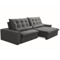Sofá Retrátil Reclinável Para Sala 4 Lugares 290cm Curie F04 Veludo Cinza Escuro - Lyam Decor - 1