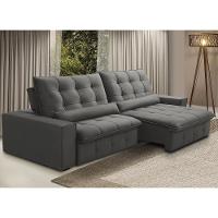 Sofá Retrátil Reclinável Para Sala 4 Lugares 290cm Curie F04 Veludo Cinza Escuro - Lyam Decor - 2