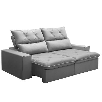 Sofá Retrátil Reclinável Para Sala 3 Lugares 210cm Aires F04 Veludo Cinza Claro - Lyam Decor