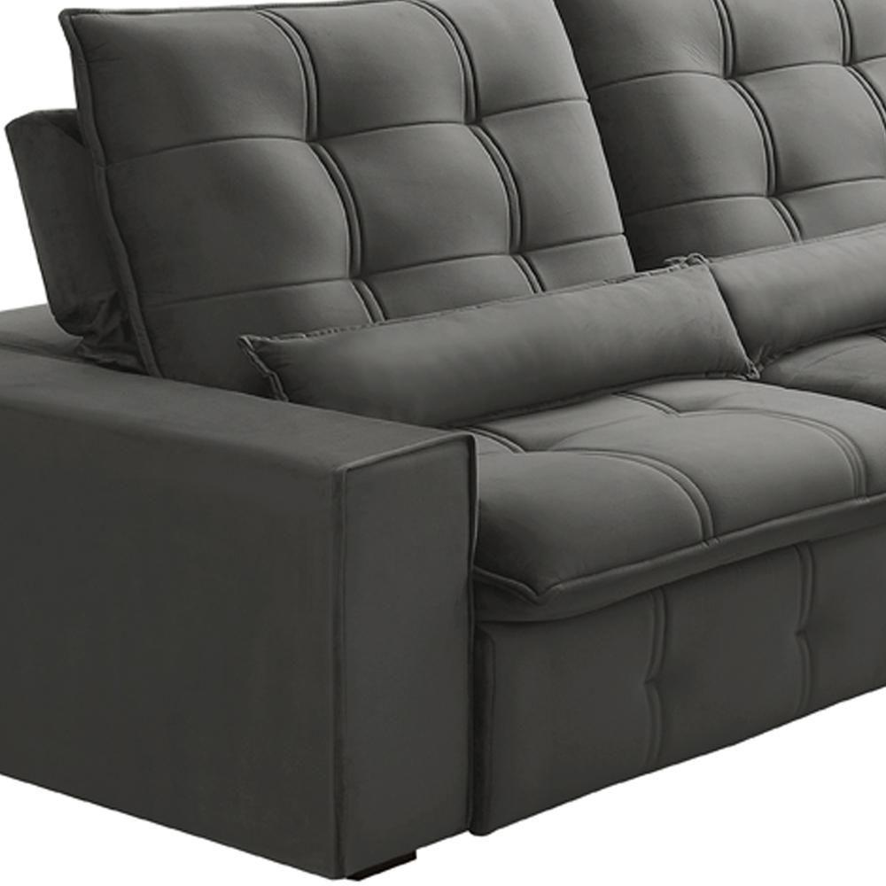 Sofá Retrátil Reclinável Para Sala 3 Lugares 210cm Curie F04 Veludo Cinza Escuro - Lyam Decor - 5