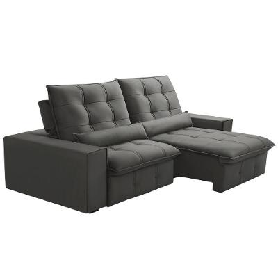 Sofá Retrátil Reclinável Para Sala 3 Lugares 210cm Curie F04 Veludo Cinza Escuro - Lyam Decor